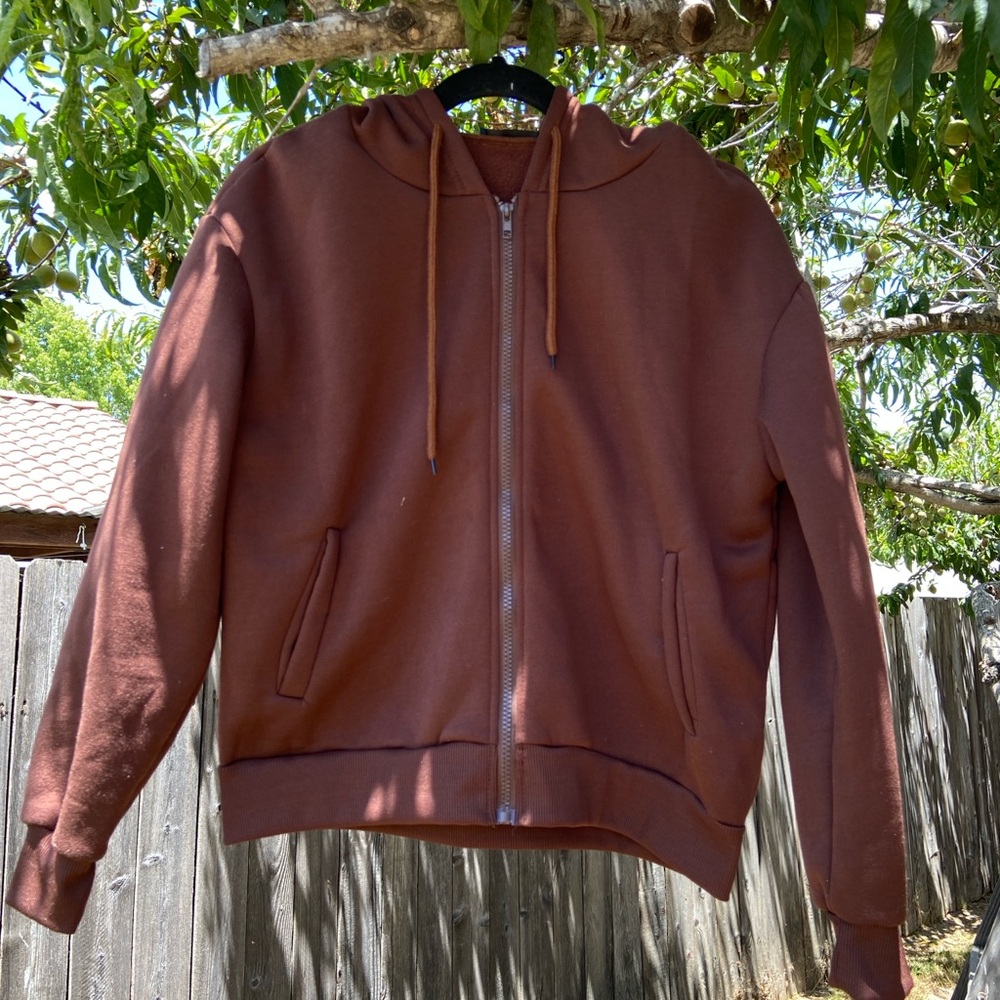 SHEIN Chocolate Brown Zip-Up Hoodie